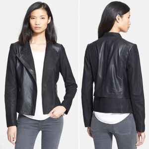 Vince Black Texture Block Lamb Leather Moto Biker Jacket Size Small